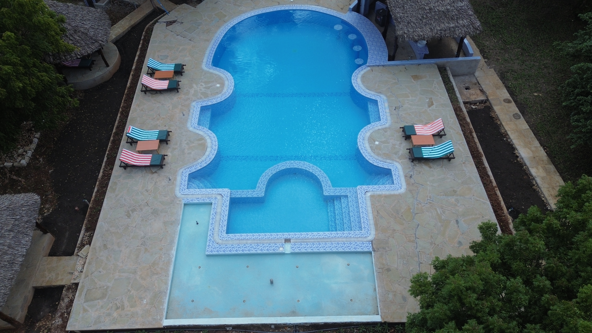 Aerial view of the Liam Pool with sunbeds