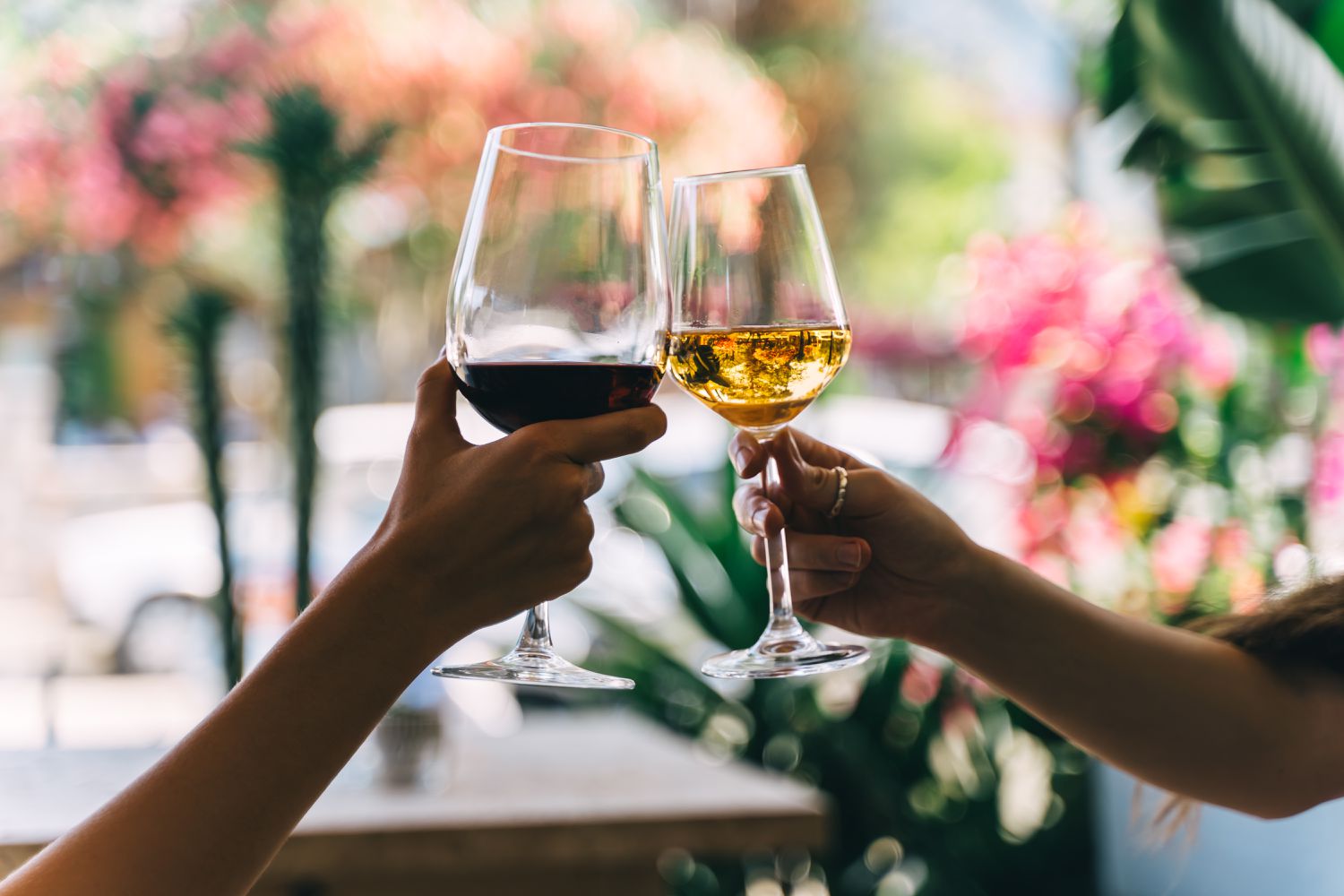 Wine toast at sunset