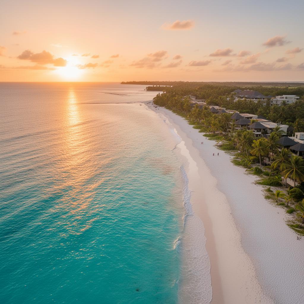 Sunrise over Diani Beach with golden light